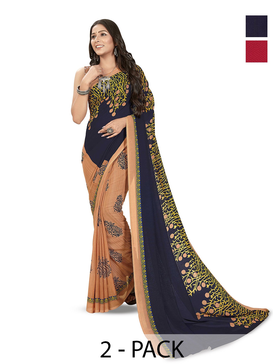 

ANAND SAREES Selection Of 2 Floral Printed Saree, Blue
