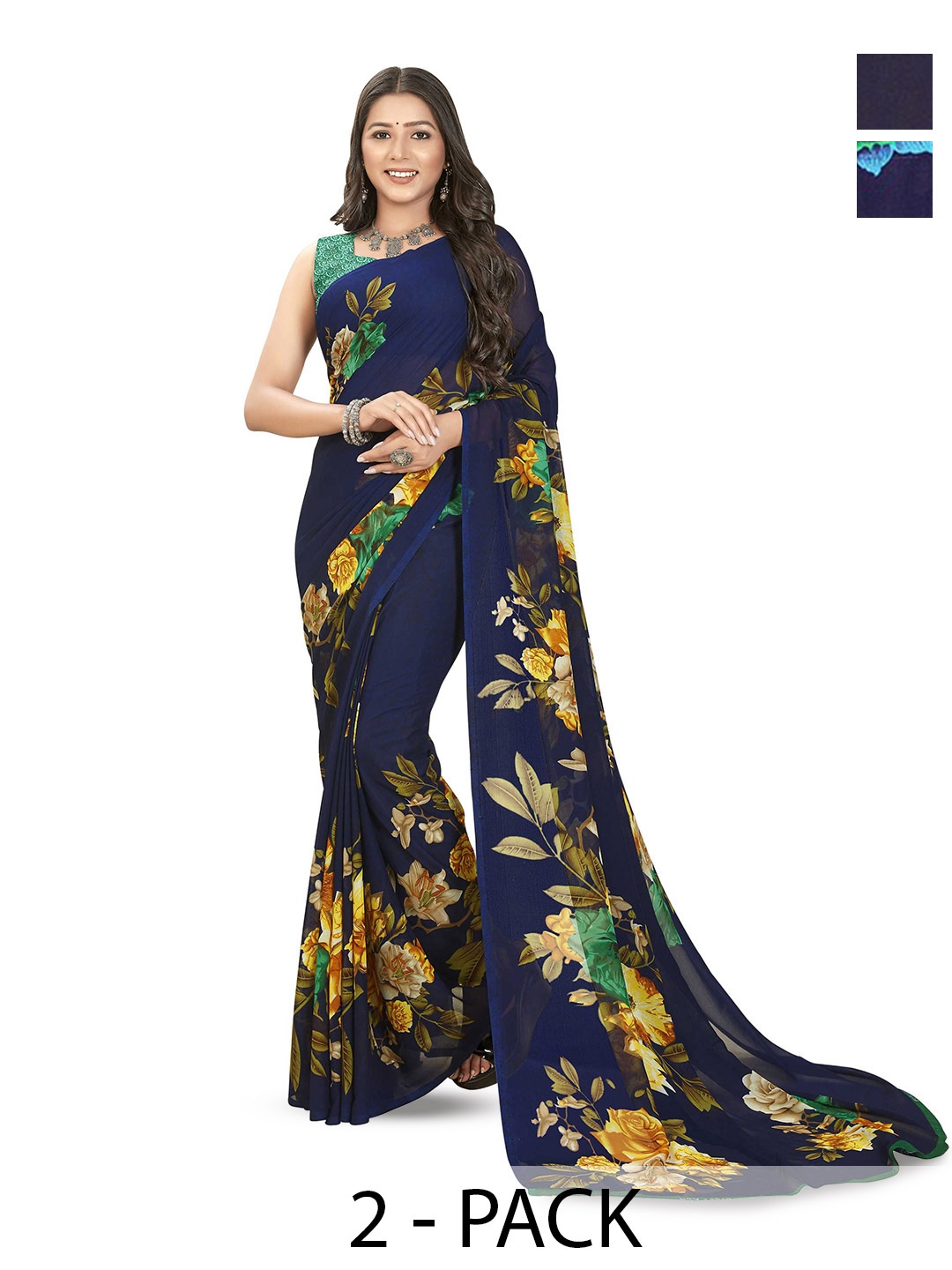 

ANAND SAREES Selection Of 2 Printed Saree, Red