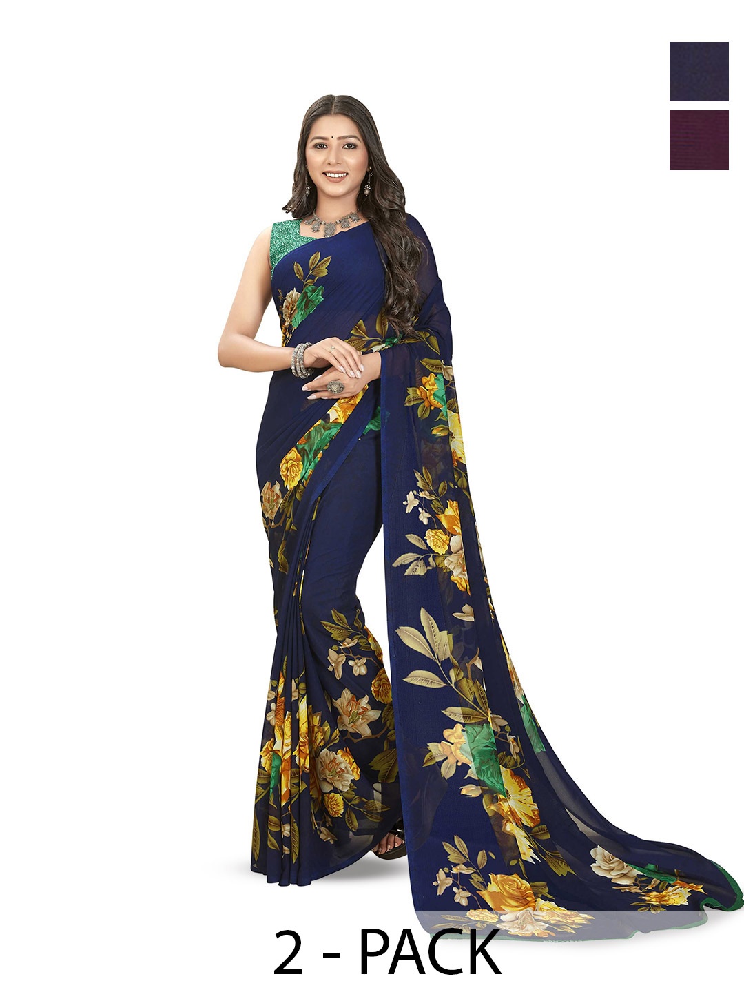 

ANAND SAREES Selection Of 2 Printed Saree, Blue