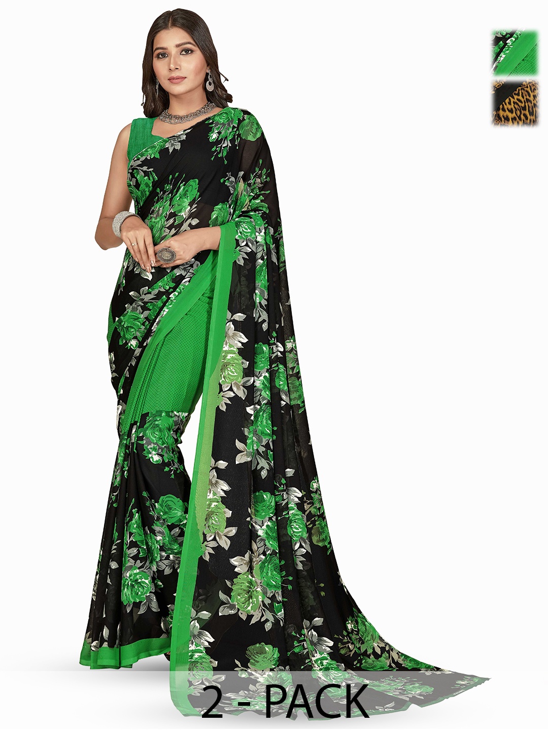 

ANAND SAREES Floral printed Saree, Green