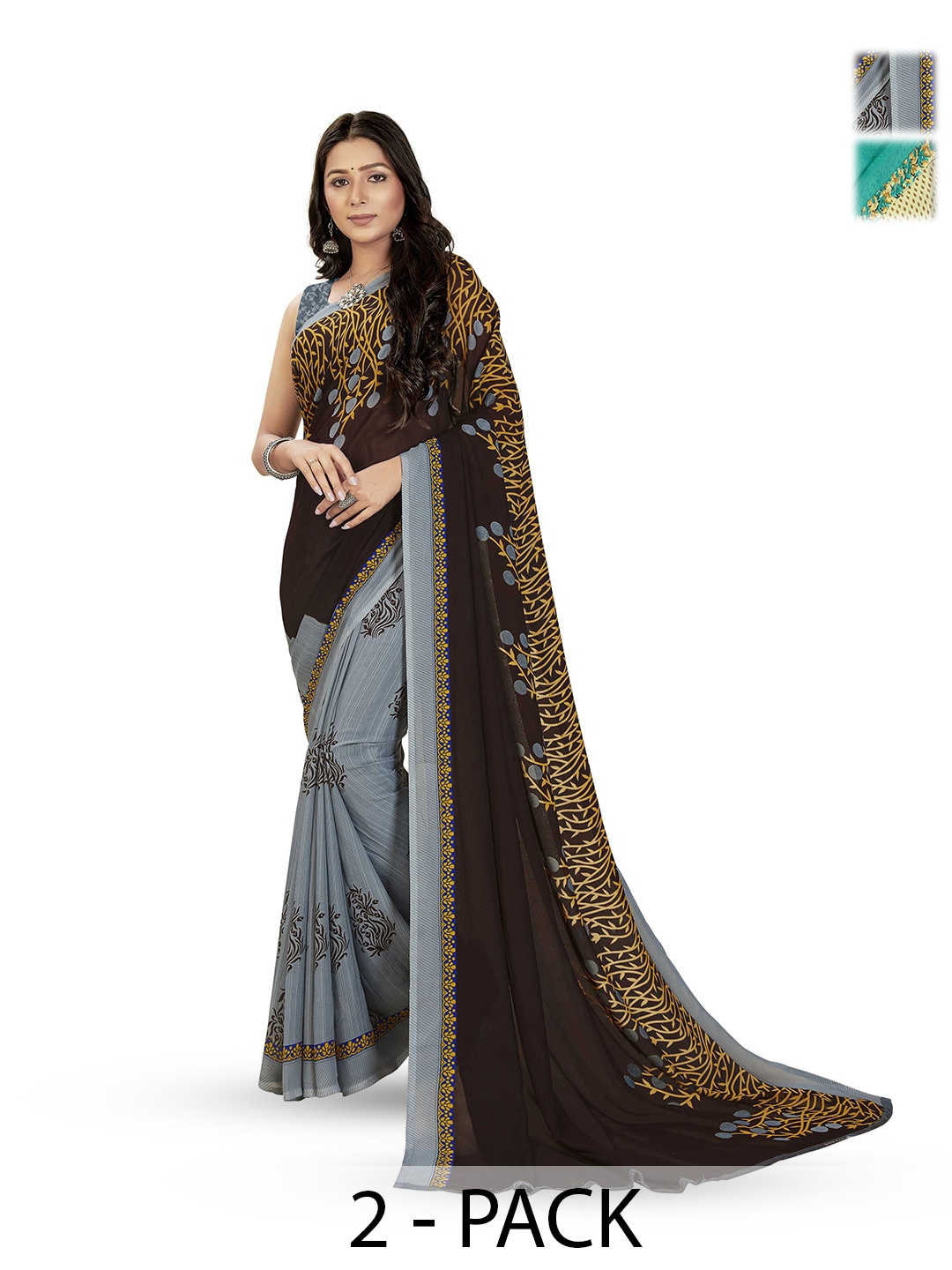 

ANAND SAREES Pack of 2 Floral Georgette Saree, Grey