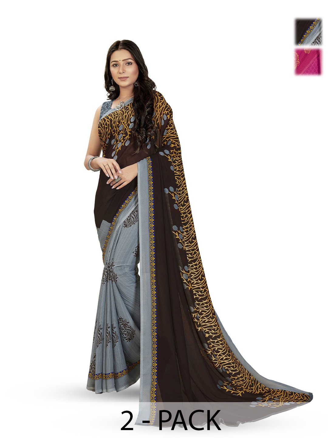 

ANAND SAREES Selection of 2 Printed Sarees, Grey