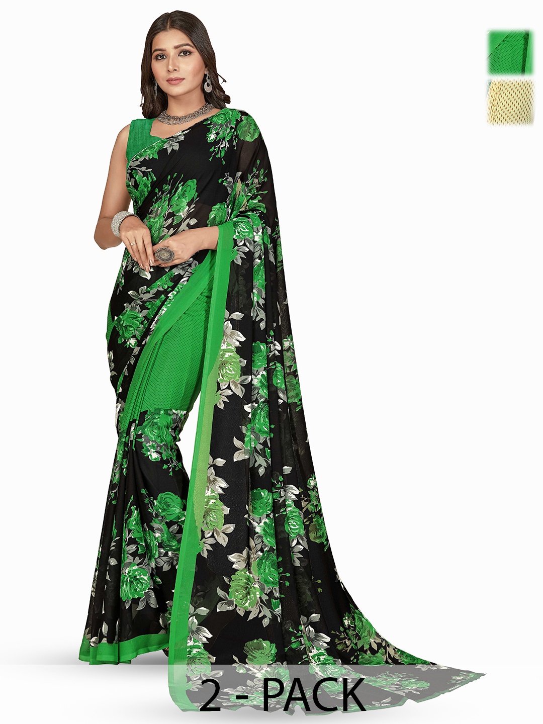 

ANAND SAREES Floral printed Saree, Green