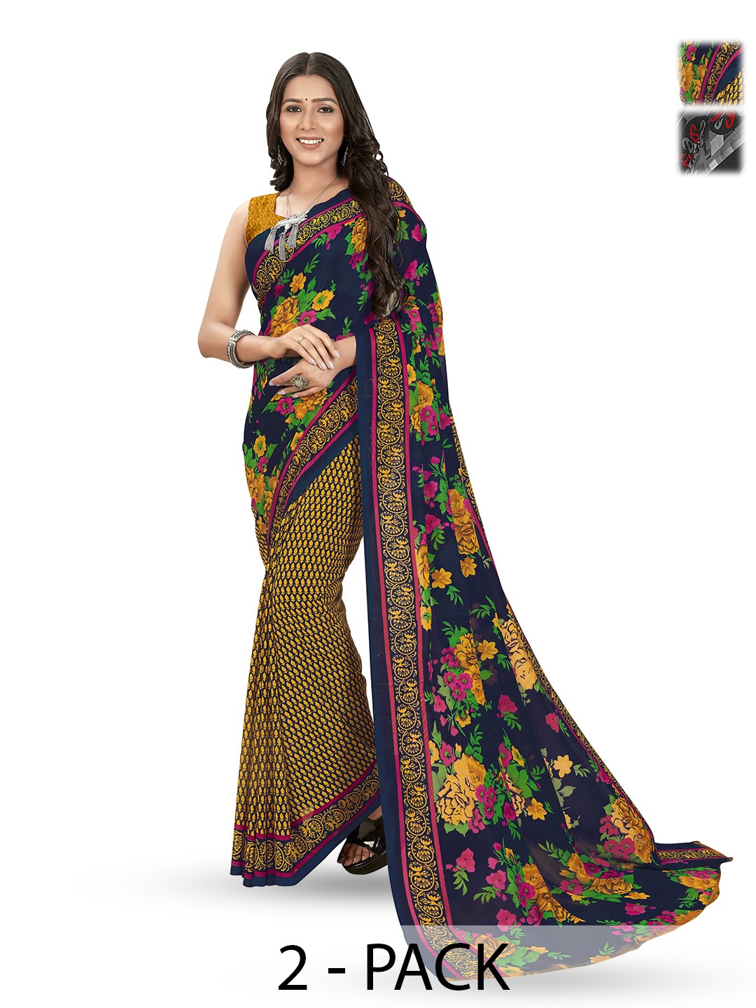 

ANAND SAREES Floral Printed Saree, Black