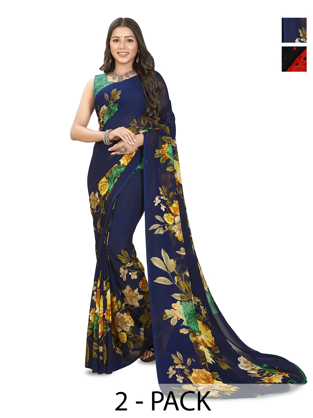 

ANAND SAREES Selection Of 2 Polka Dots Printed Saree, Blue