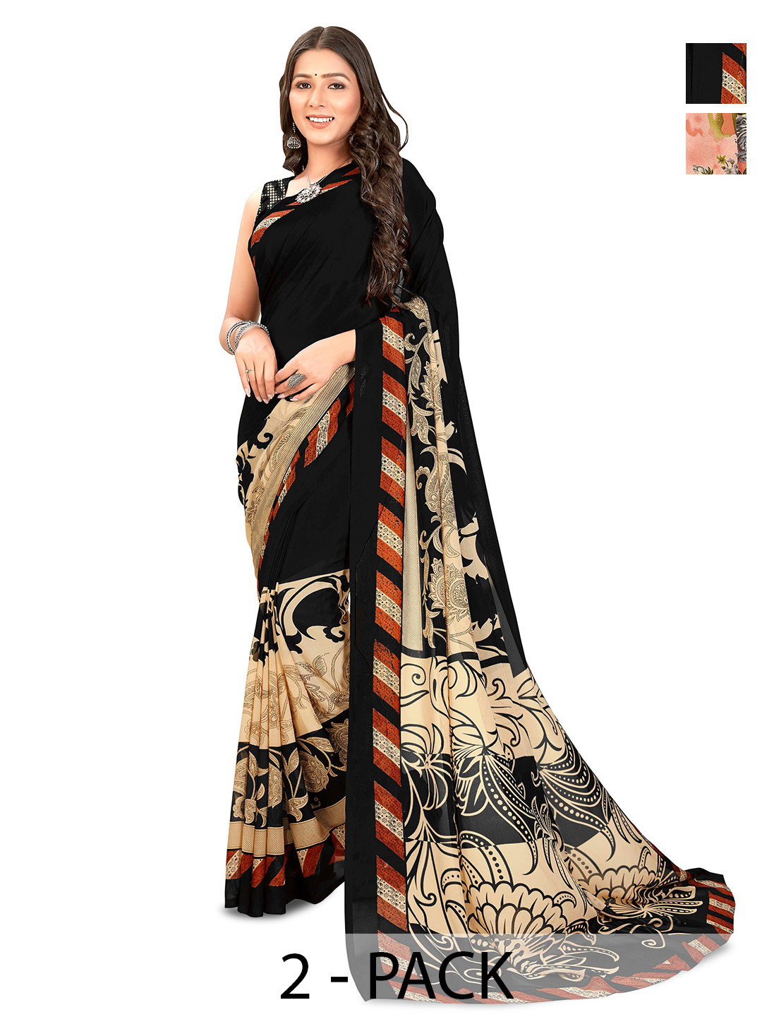 

ANAND SAREES Floral printed Saree, Cream