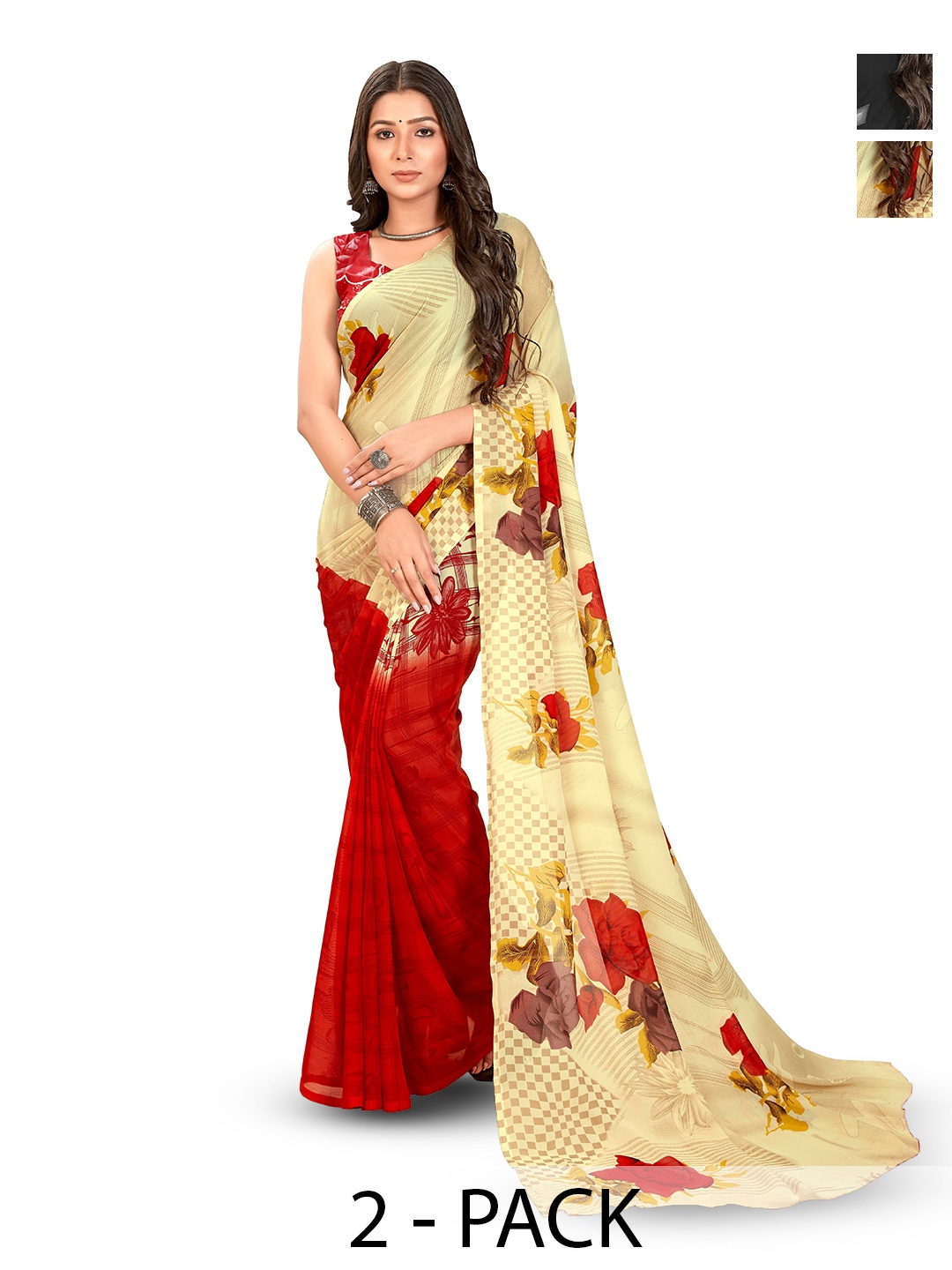 

ANAND SAREES Selection of 2 Printed Sarees, Yellow