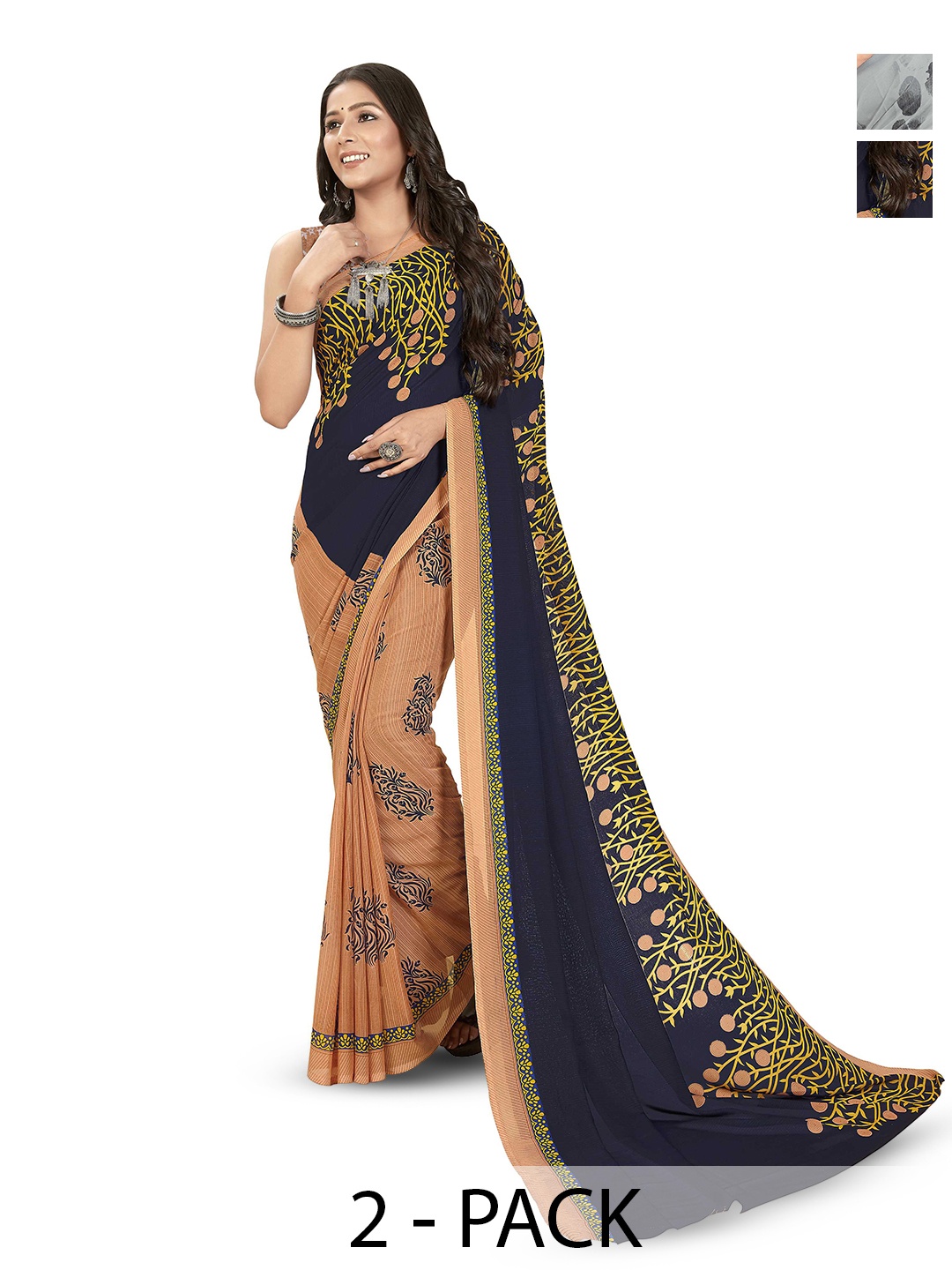 

ANAND SAREES Selection of 2 Floral Printed Saree, Blue