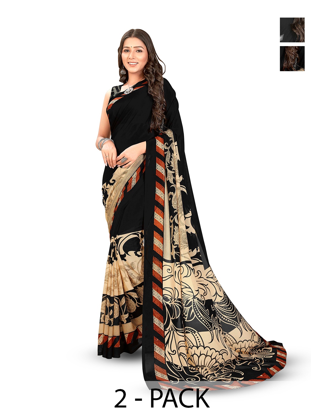 

ANAND SAREES Selection of 2 Floral Printed Sarees, Grey