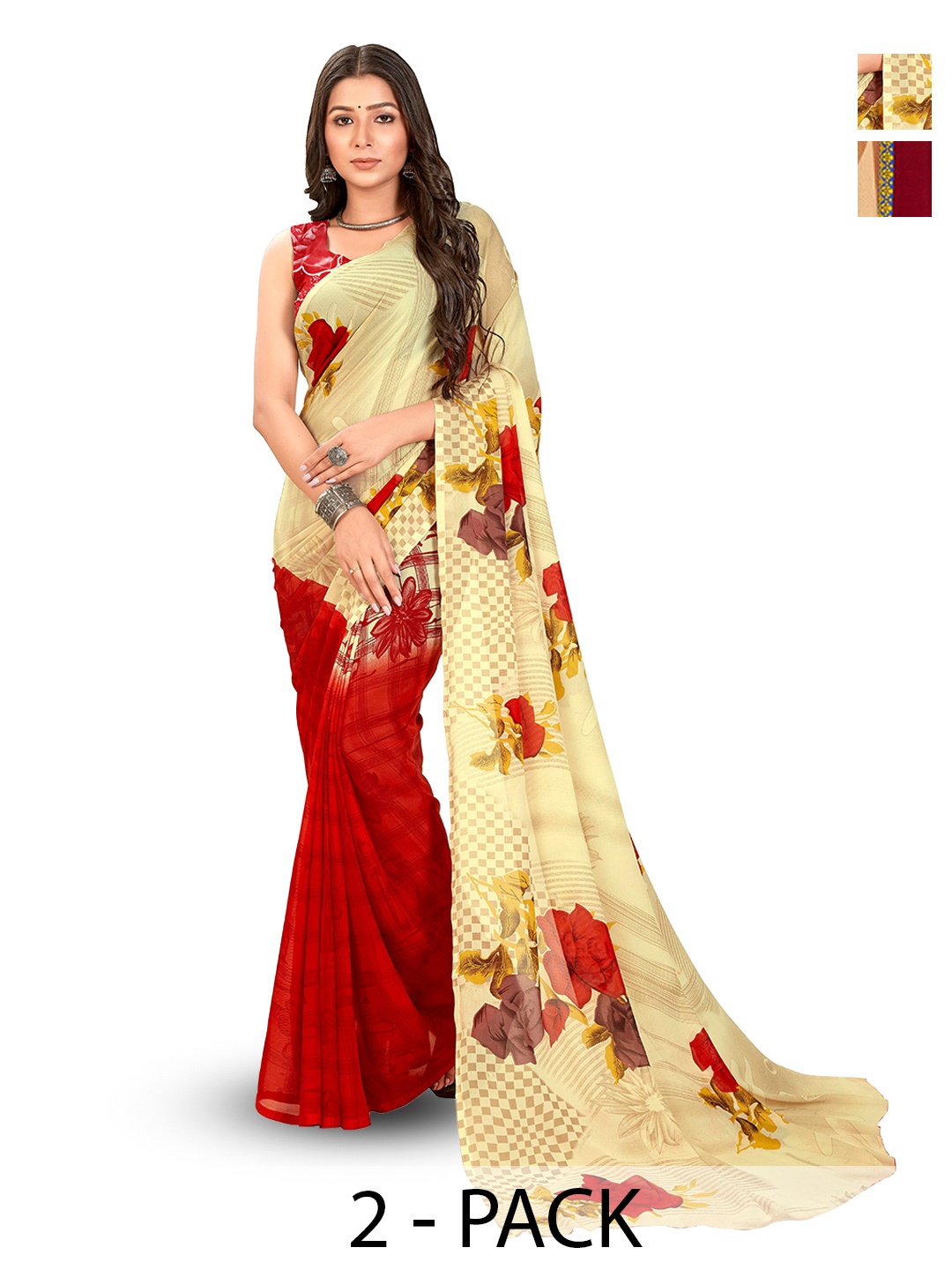 

ANAND SAREES Selection Of 2 Floral Printed Saree, Maroon