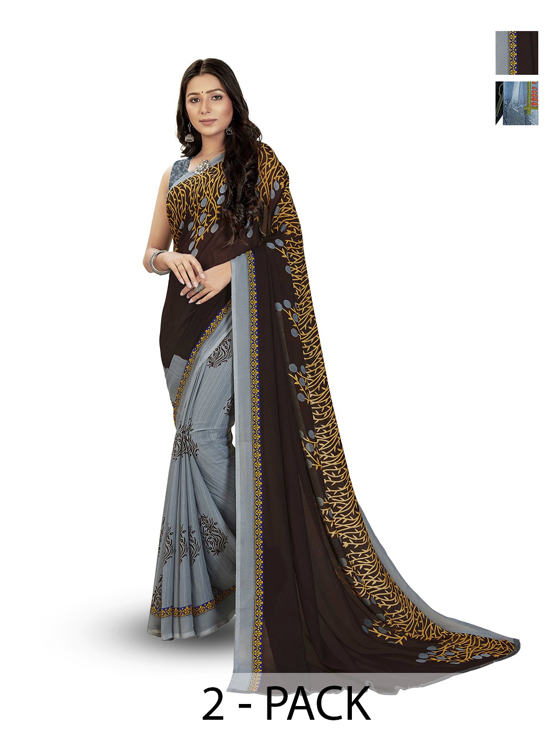 

ANAND SAREES Selection Of 2 Printed Saree, Grey