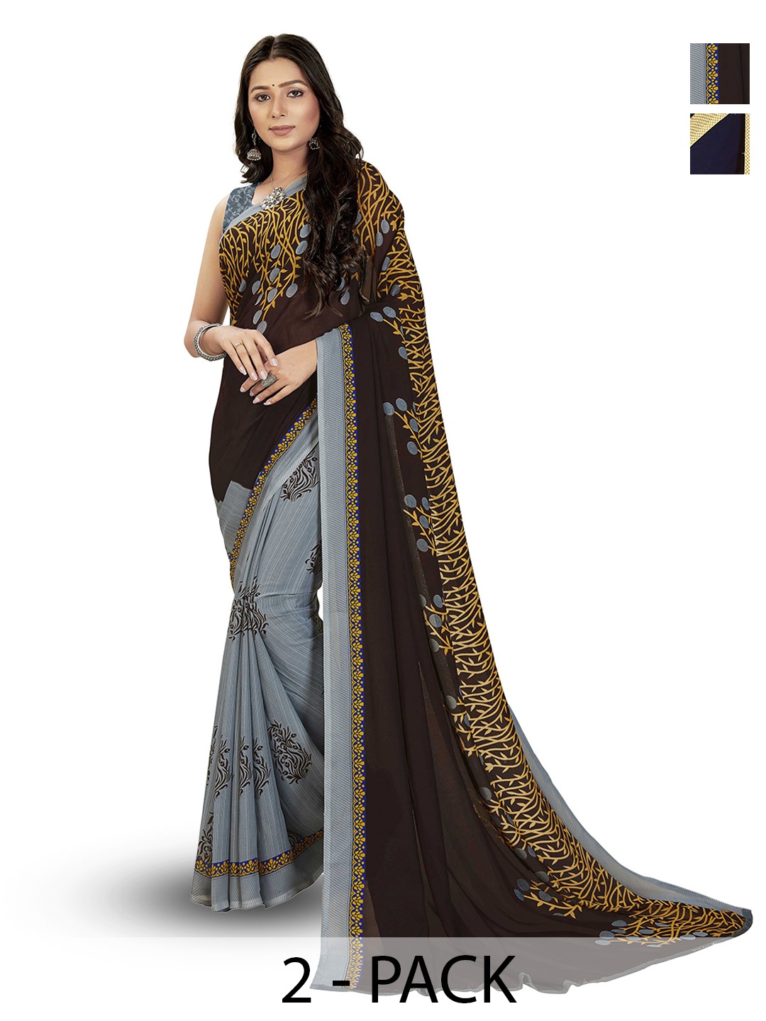 

ANAND SAREES Selection Of 2 Floral Printed Sarees, Pink