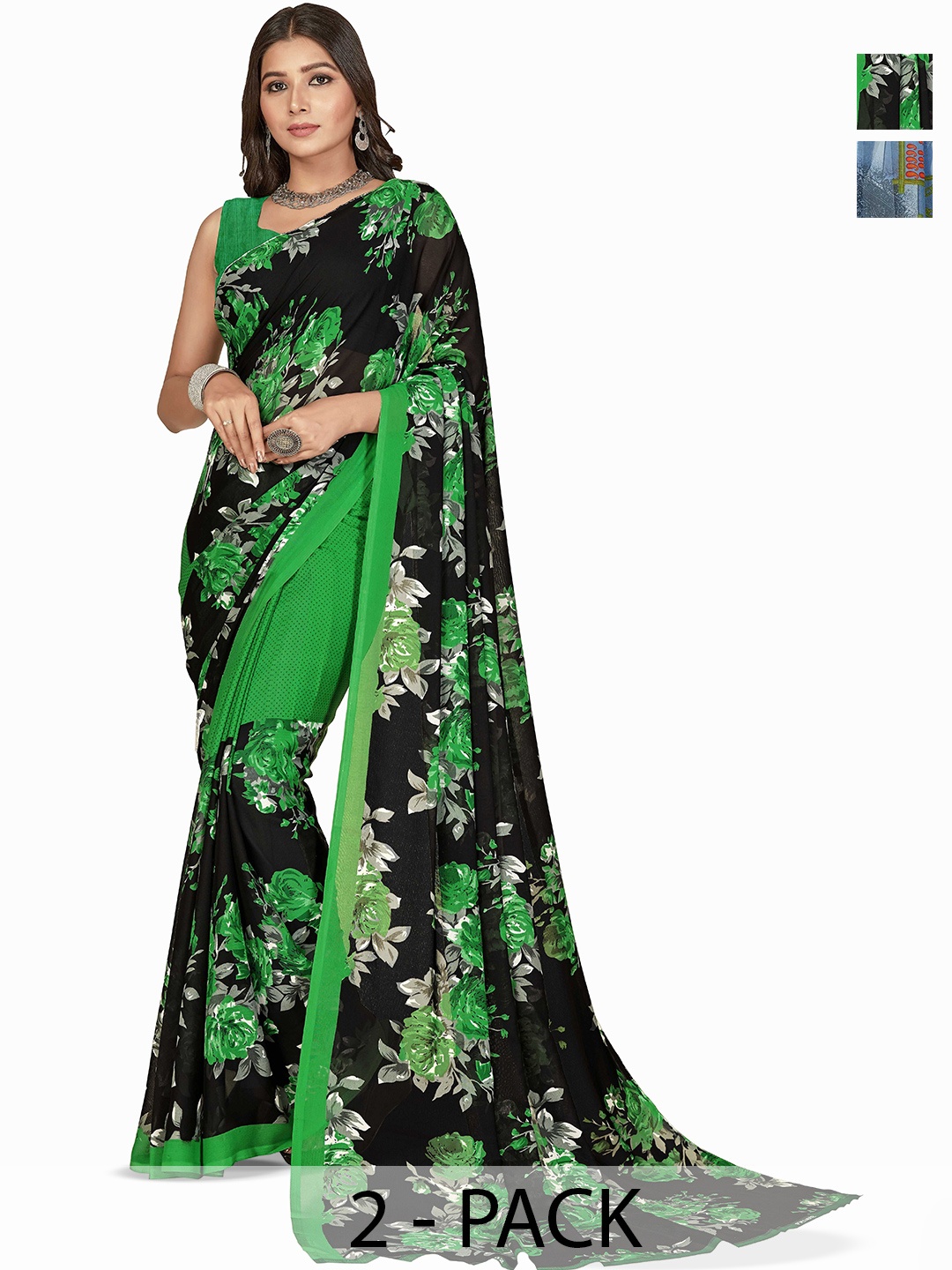 

ANAND SAREES Pack of 2 Floral Georgette Saree, Black