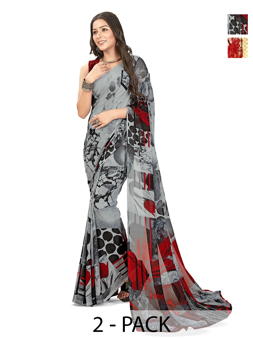 

ANAND SAREES Selection Of 2 Printed Saree, Red