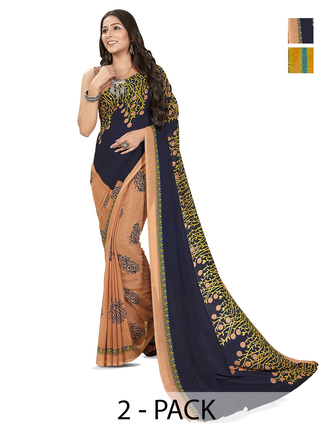 

ANAND SAREES Selection Of 2 Ethnic Motifs Printed Sarees, Blue