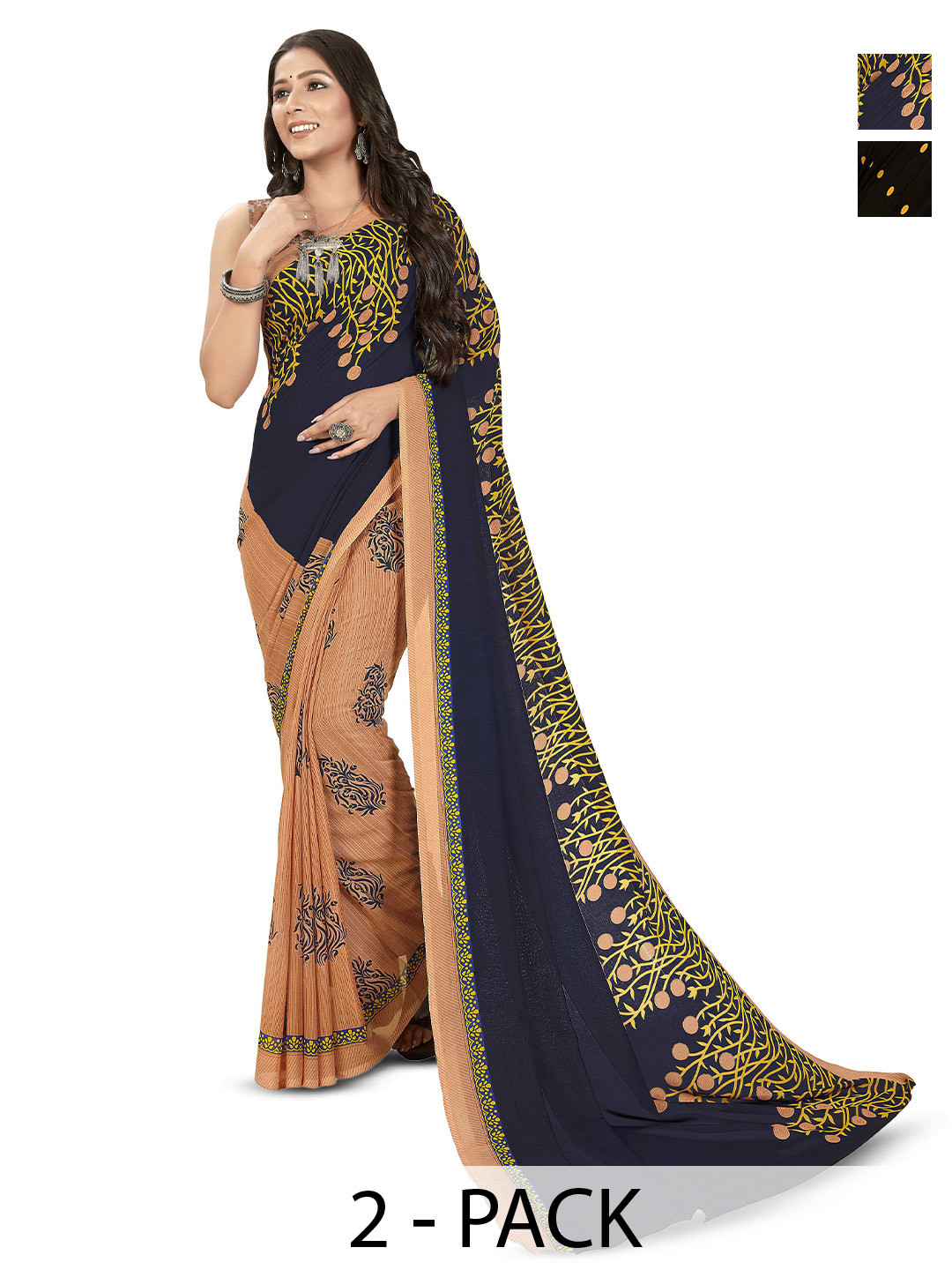 

ANAND SAREES Selection of 2 Polka Dot Printed Sarees, Blue