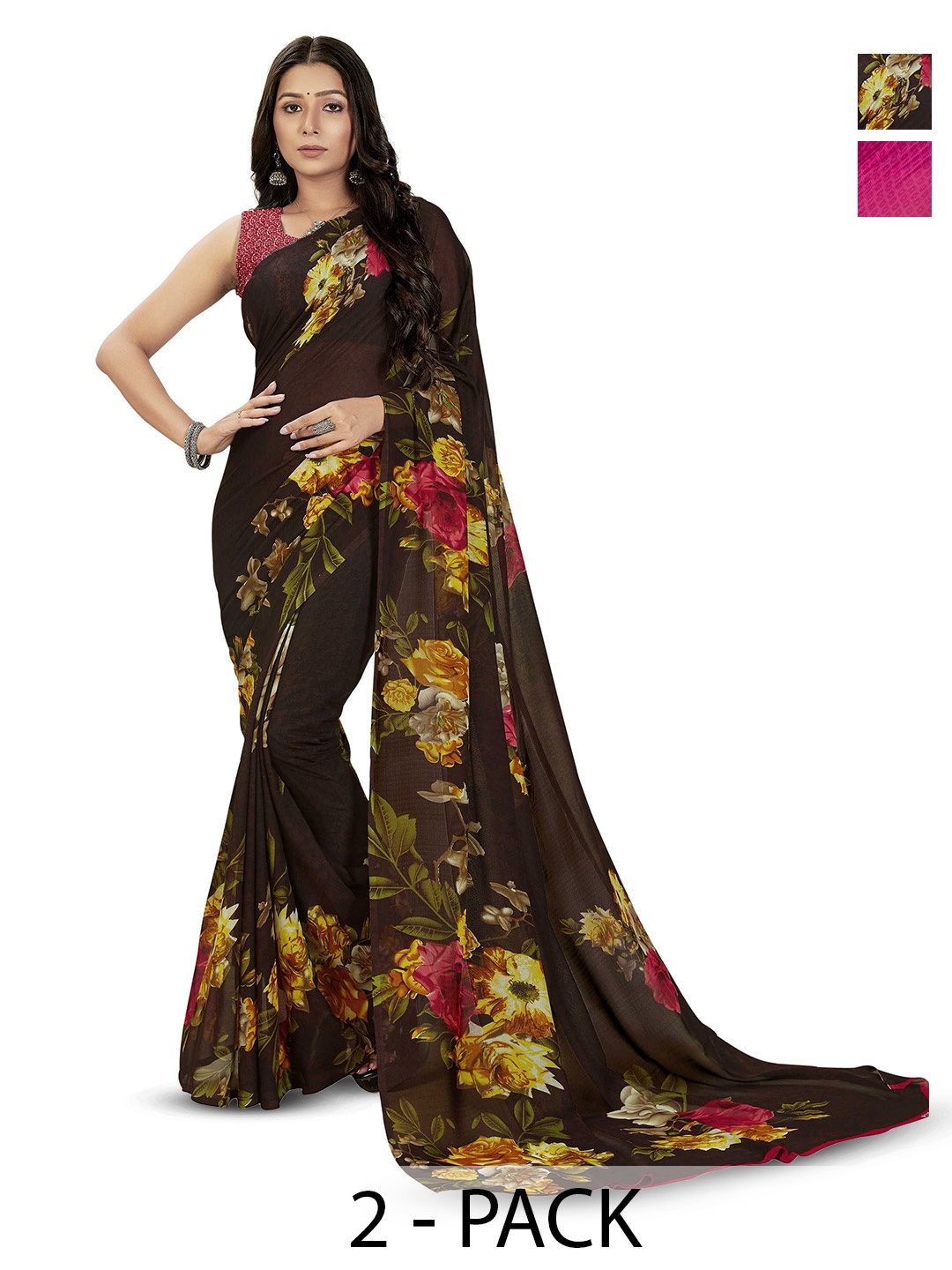 

ANAND SAREES Floral Poly Georgette Saree, Black