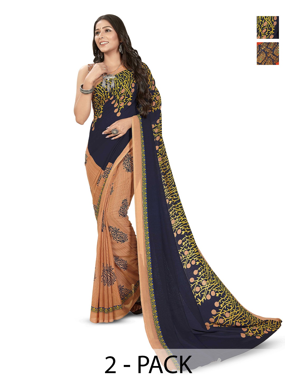 

ANAND SAREES Pack of 2 Floral Georgette Saree, Blue