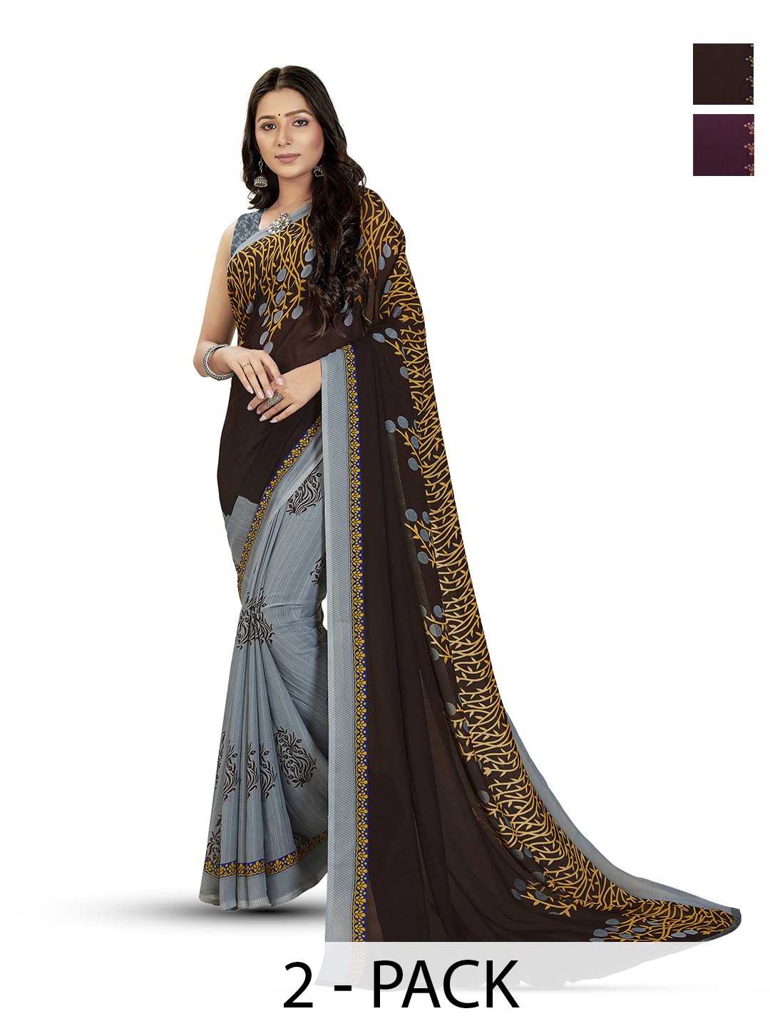 

ANAND SAREES Selection Of 2 Ethnic Motifs Printed Sarees, Maroon