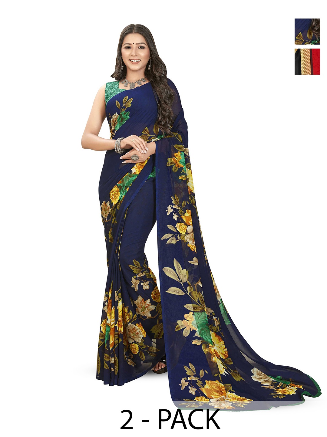 

ANAND SAREES Selection Of 2 Printed Saree, Blue