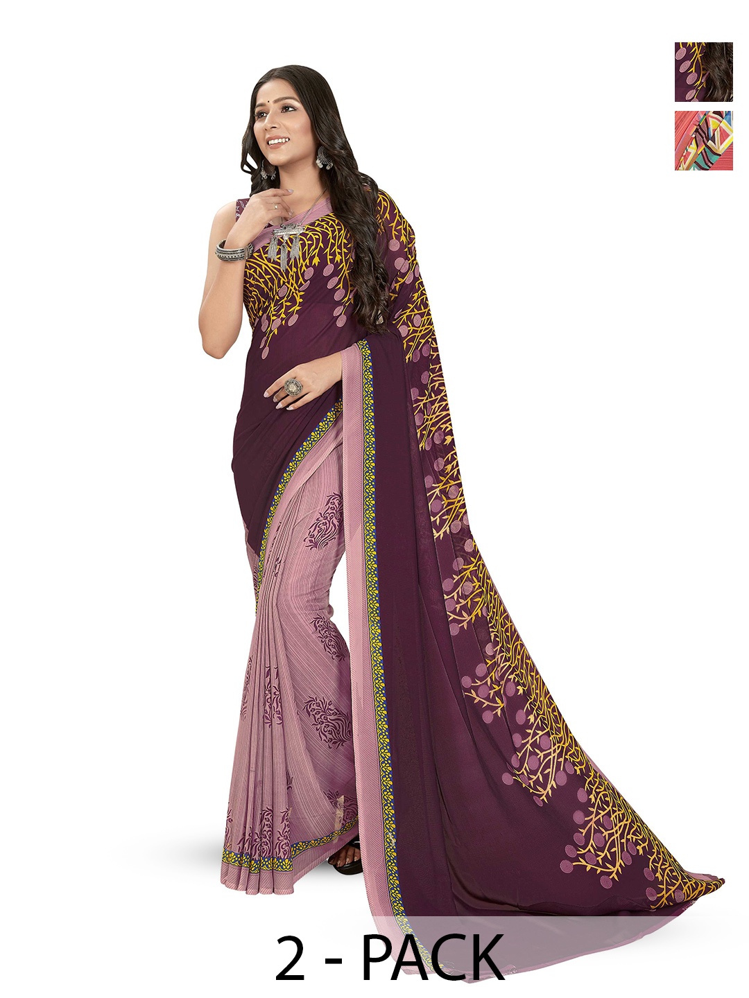 

ANAND SAREES Selection Of 2 Floral Printed Saree, Purple