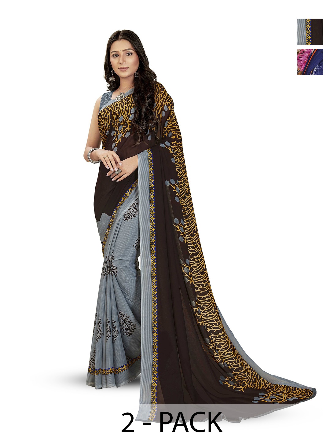 

ANAND SAREES Selection of 2 Printed Sarees, Blue