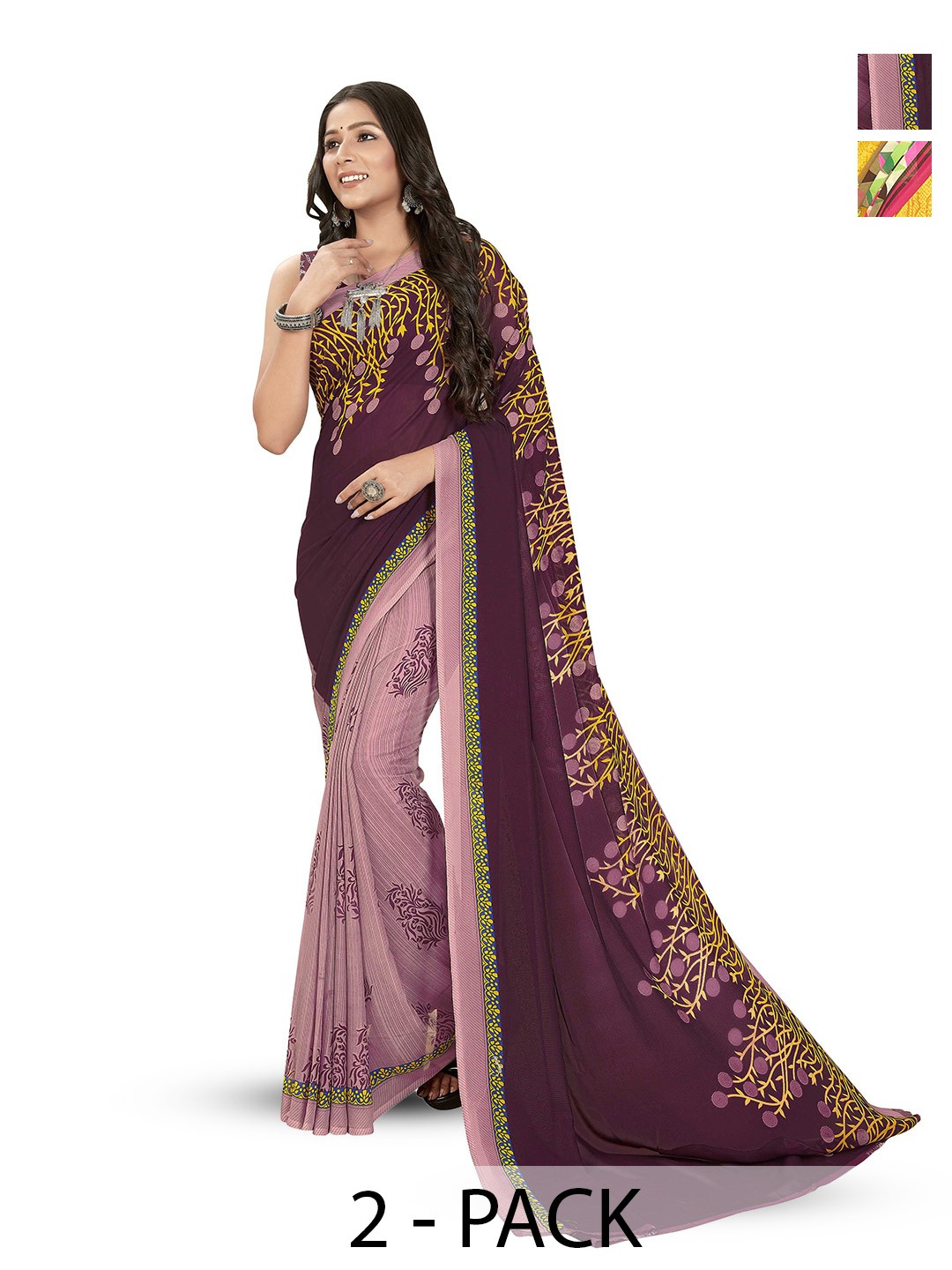 

ANAND SAREES Selection of 2 Floral Printed Saree, Pink