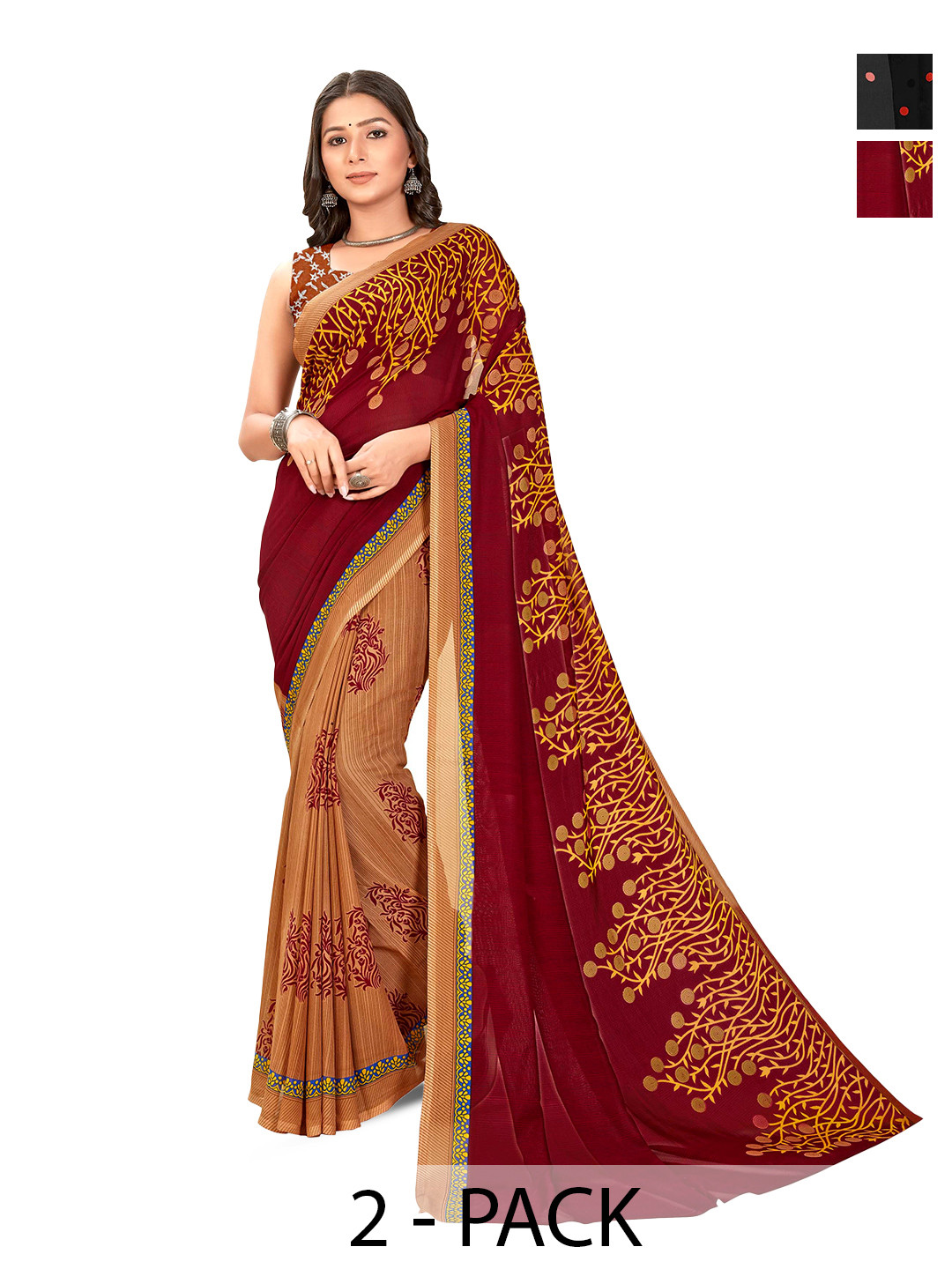 

ANAND SAREES Pack Of 2 Floral Printed Sarees, Red