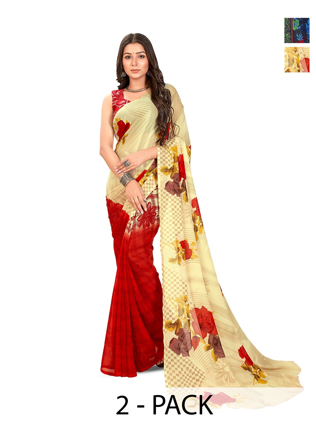 

ANAND SAREES Selection Of 2 Floral Printed Saree, Blue