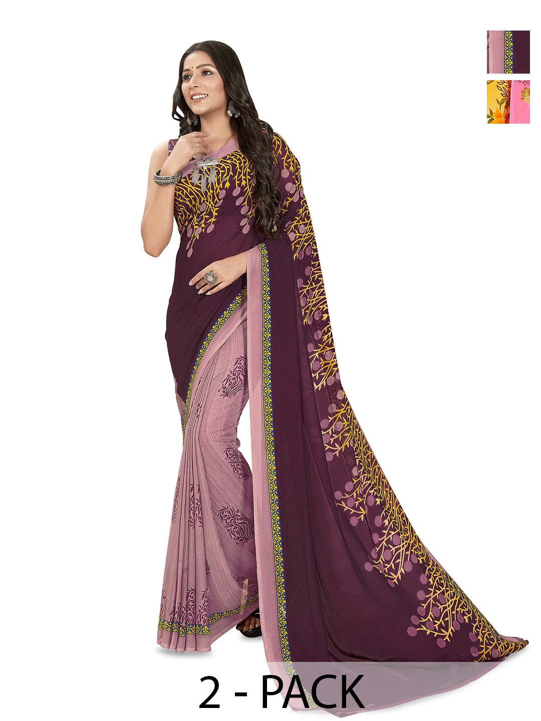 

ANAND SAREES Selection Of 2 Floral Printed Saree, Pink