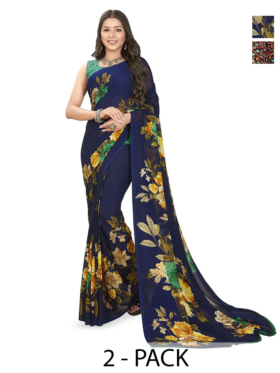 

ANAND SAREESFloral printe Saree, Blue