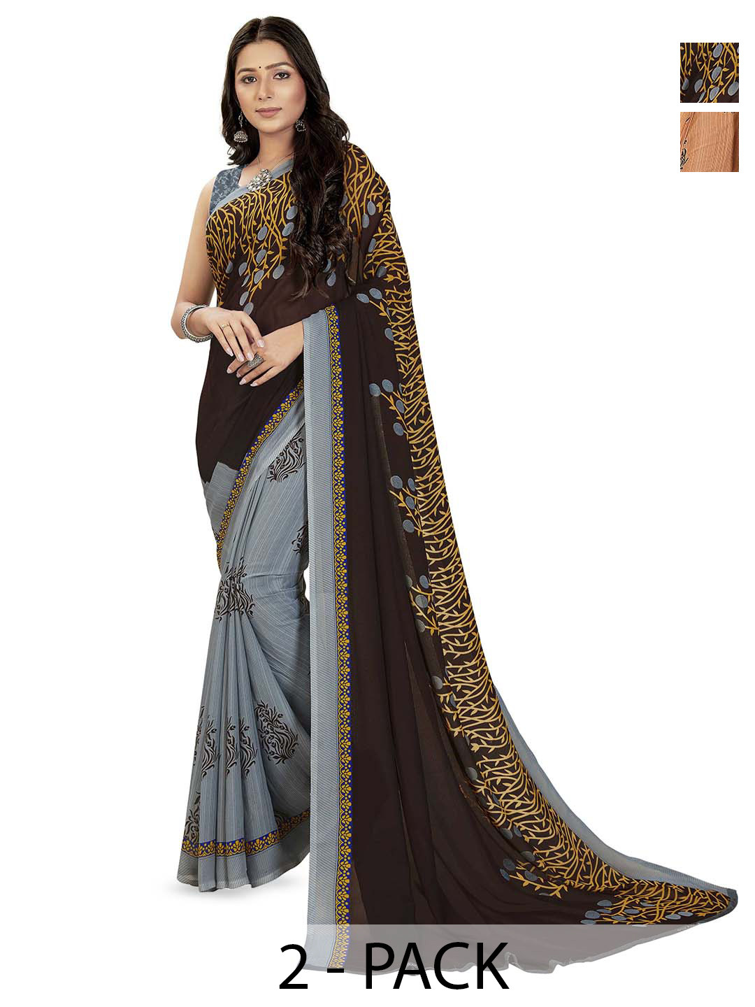 

ANAND SAREES Floral Poly Georgette Saree, Black
