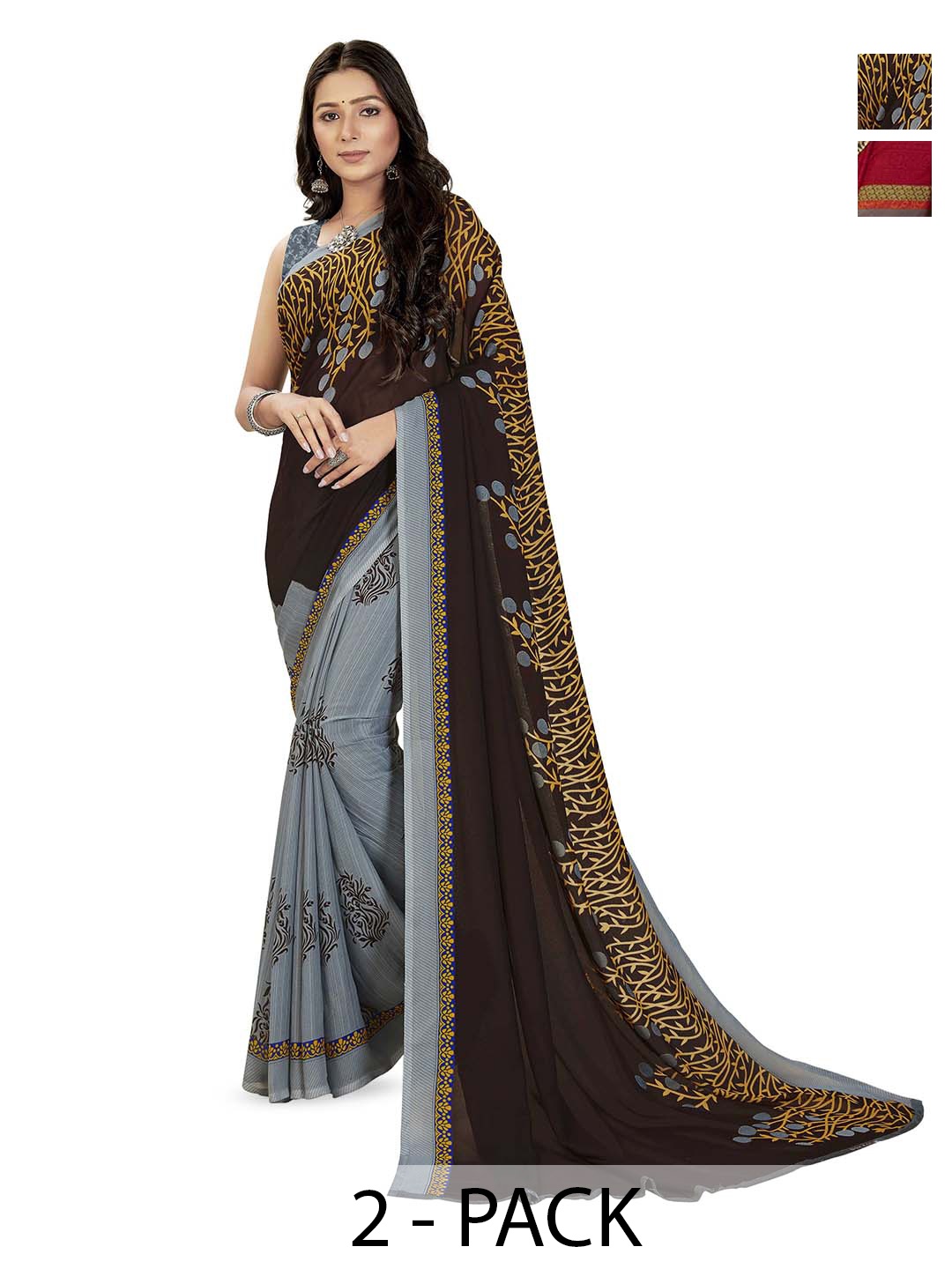 

ANAND SAREES Pack of 2 Floral Georgette Saree, Grey