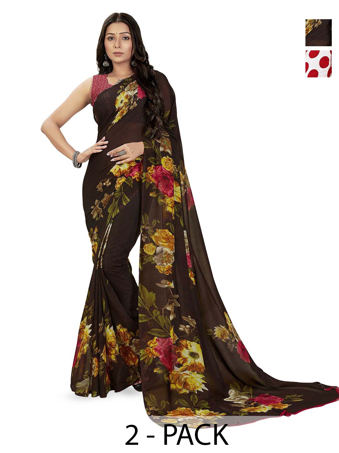

ANAND SAREES Selection Of 2 Ethnic Motifs Printed Saree, White