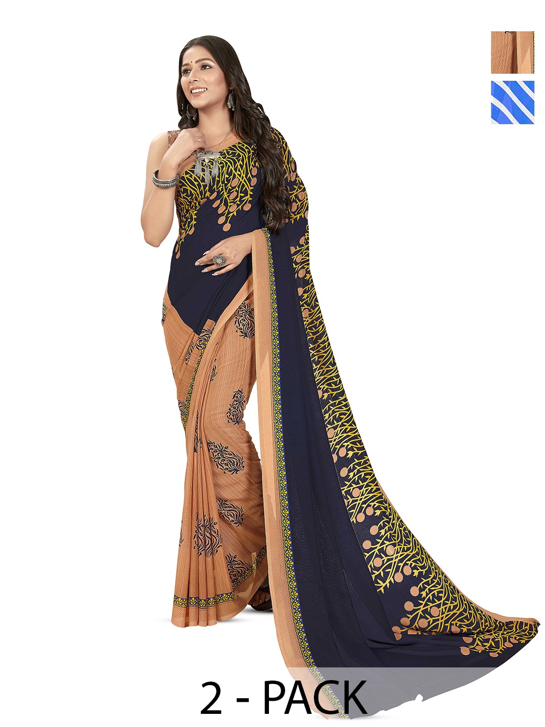 

ANAND SAREES Selection Of 2 Floral Printed Saree, Blue