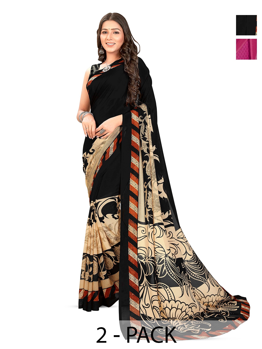 

ANAND SAREES Selection Of 2 Floral Saree, Pink