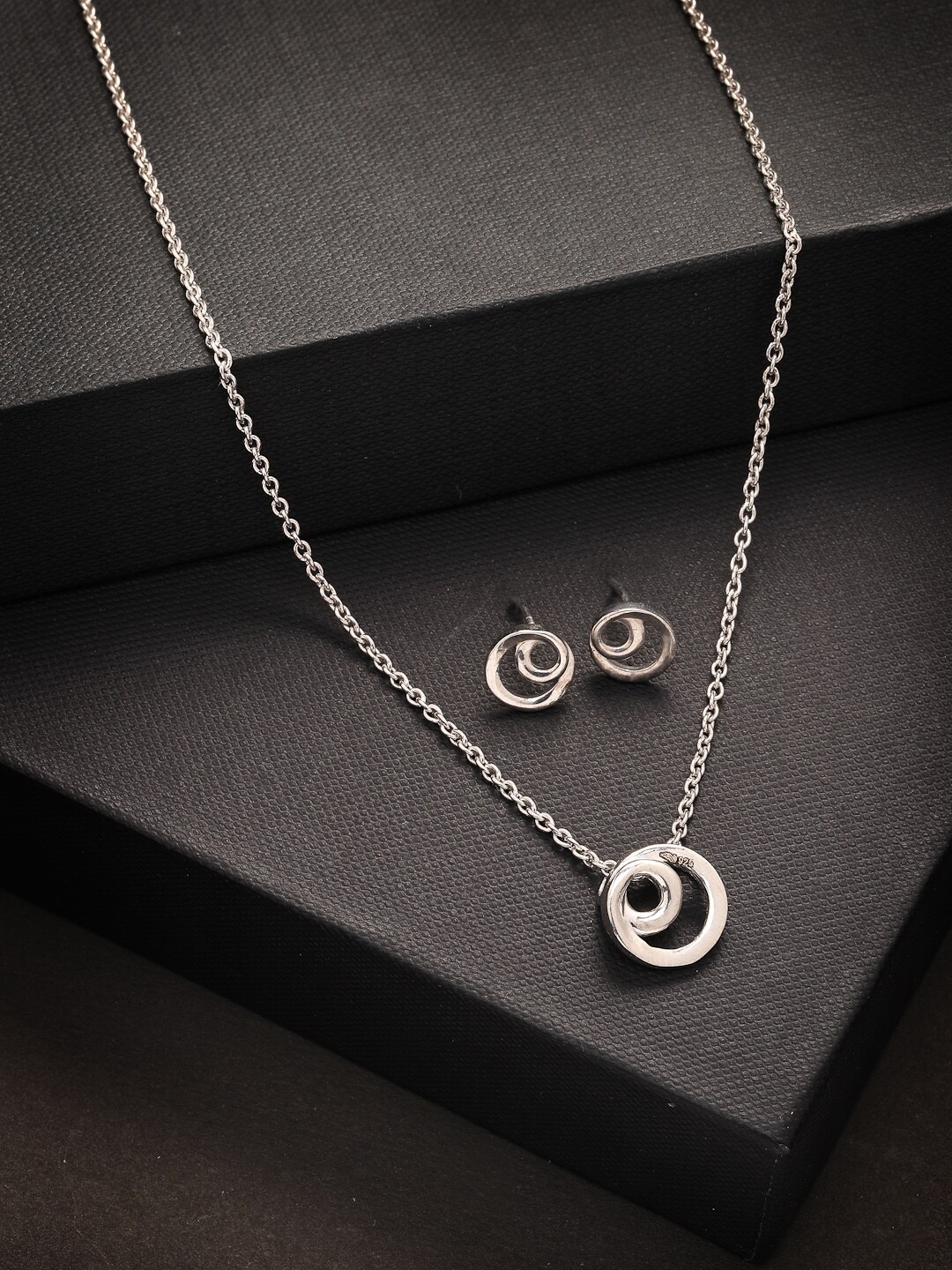 

PRIONI 925 Sterling Silver Rhodium-Plated Studded Jewellery Set