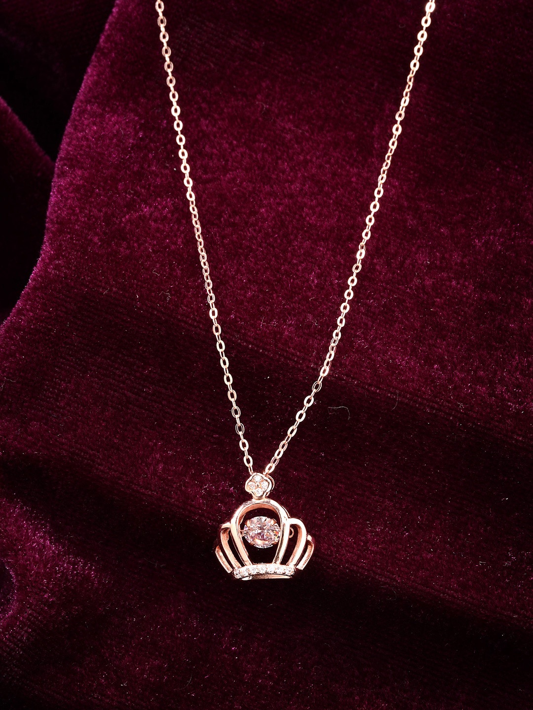 

PRIONI 925 Sterling Silver Rose Gold-Plated Cubic Zirconia Studded Pendant with Chain
