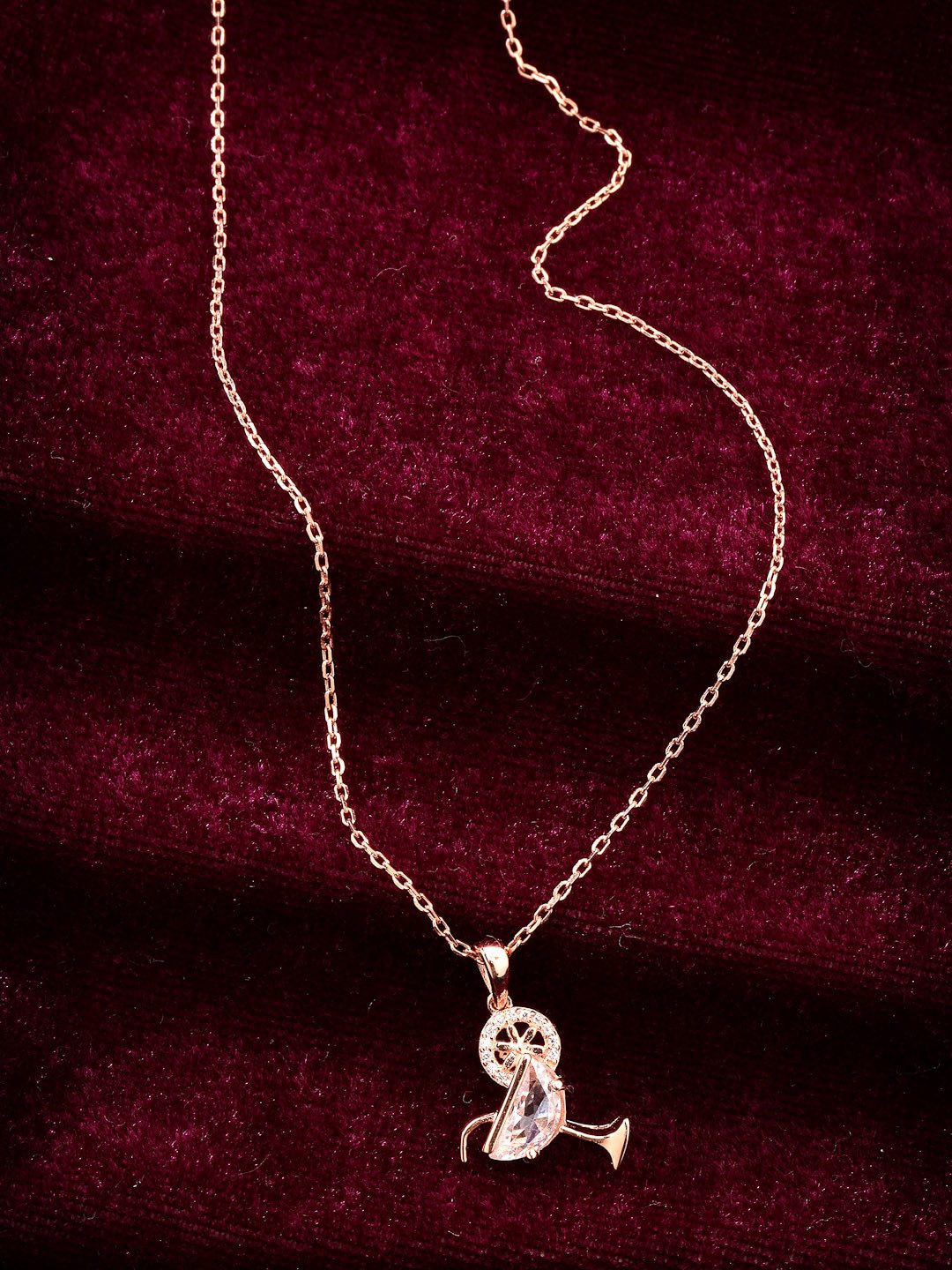 

PRIONI 925 Sterling Silver Rose Gold-Plated Cubic Zirconia Studded Pendant with Chain