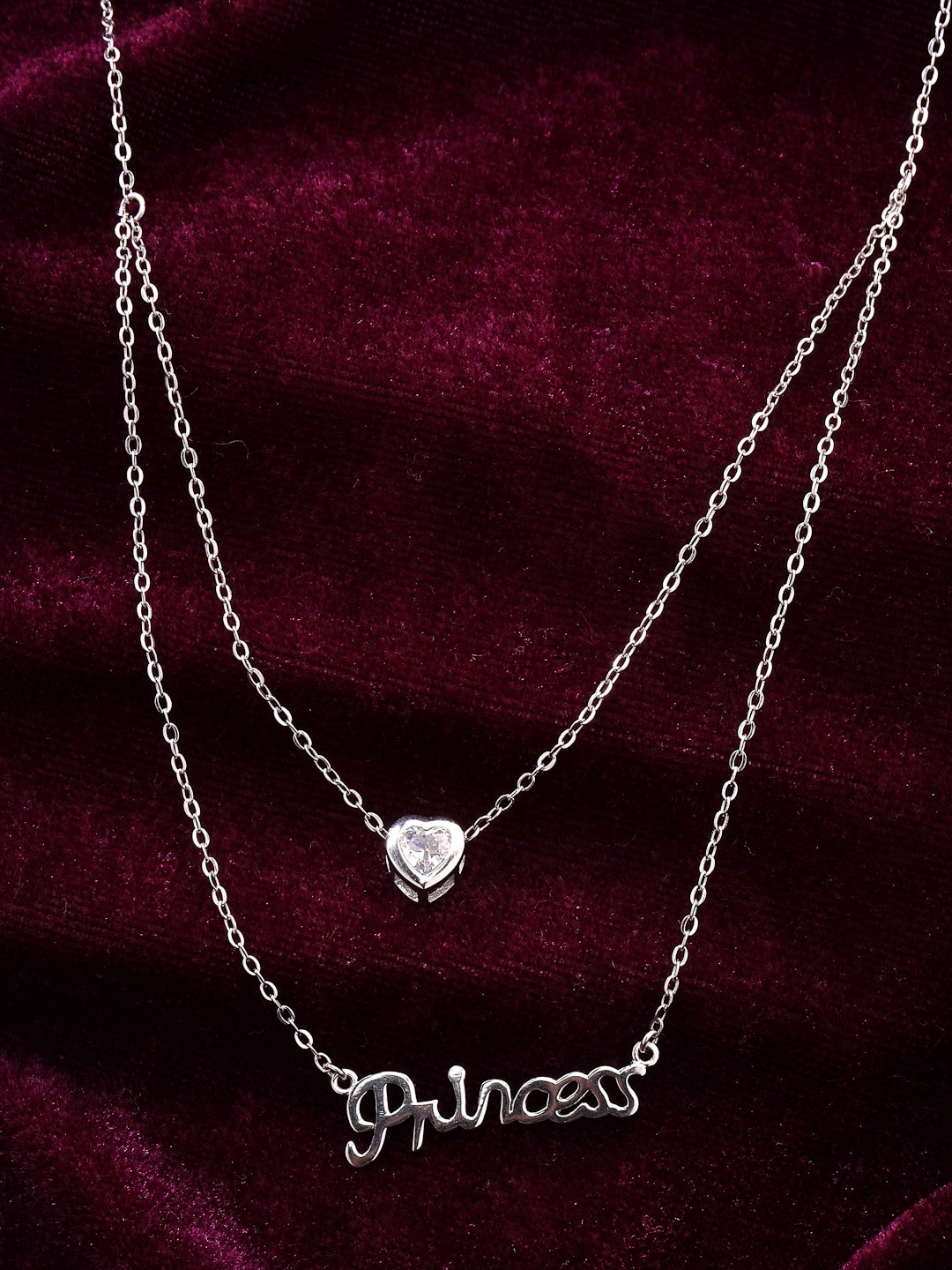 

PRIONI 925 Sterling Silver Rhodium-Plated Cubic Zirconia Studded Pendant With Chain