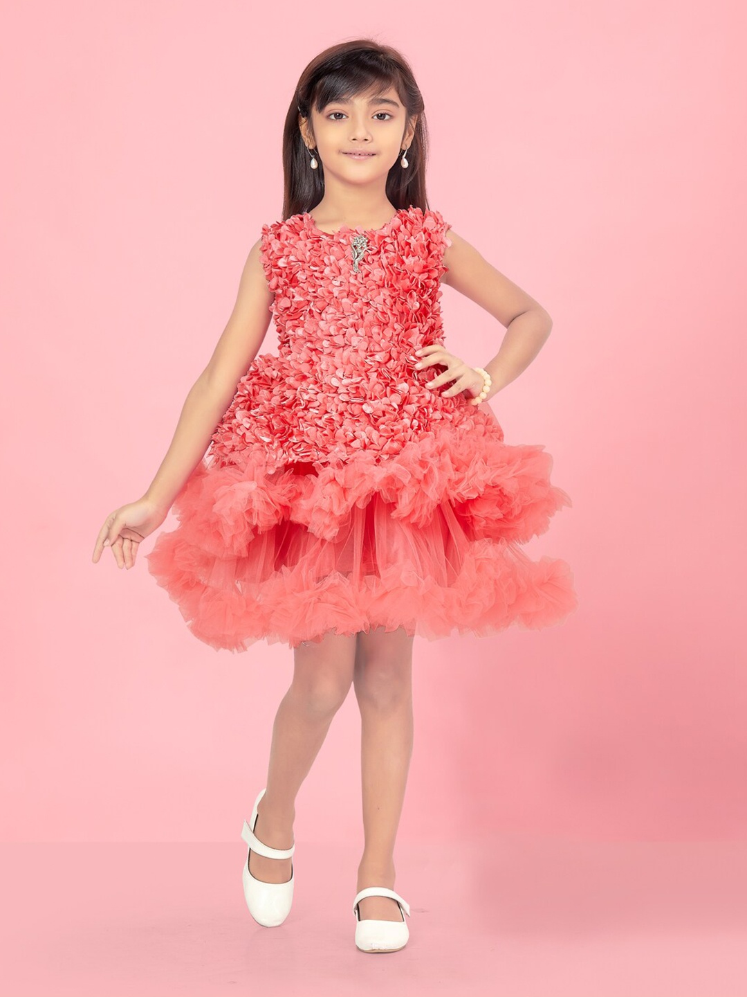 

BAESD Girls Floral Net A-Line Dress, Peach