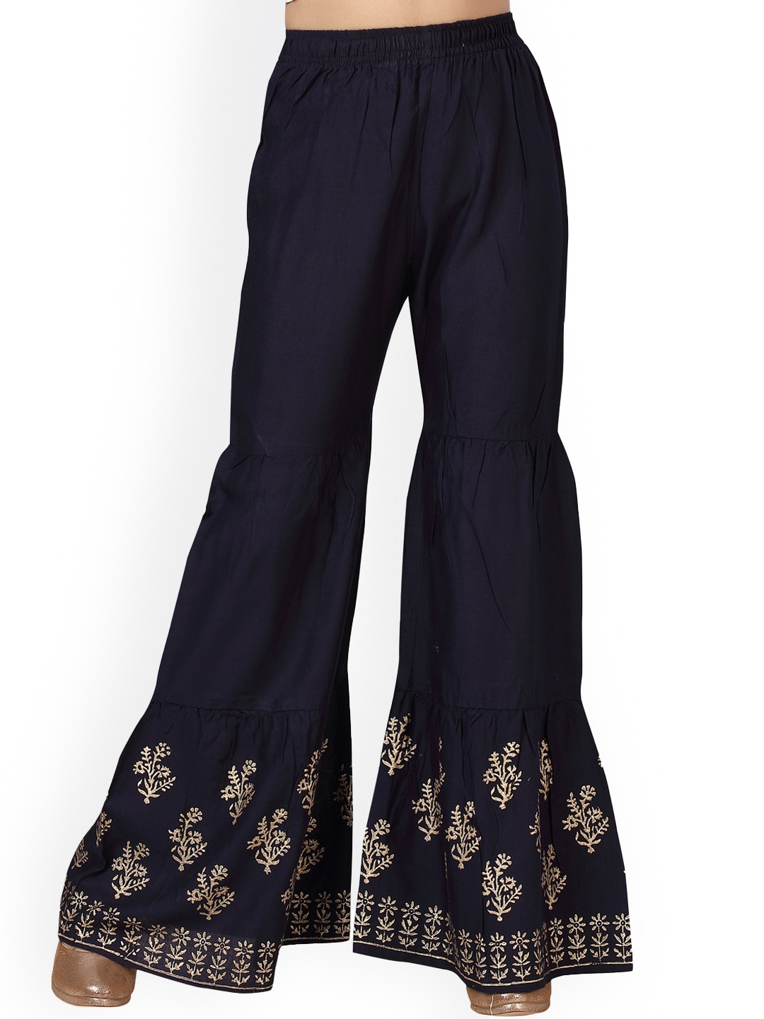 

BAESD Girls Ethnic Motifs Printed Mid Rise Pure Cotton Sharara, Navy blue