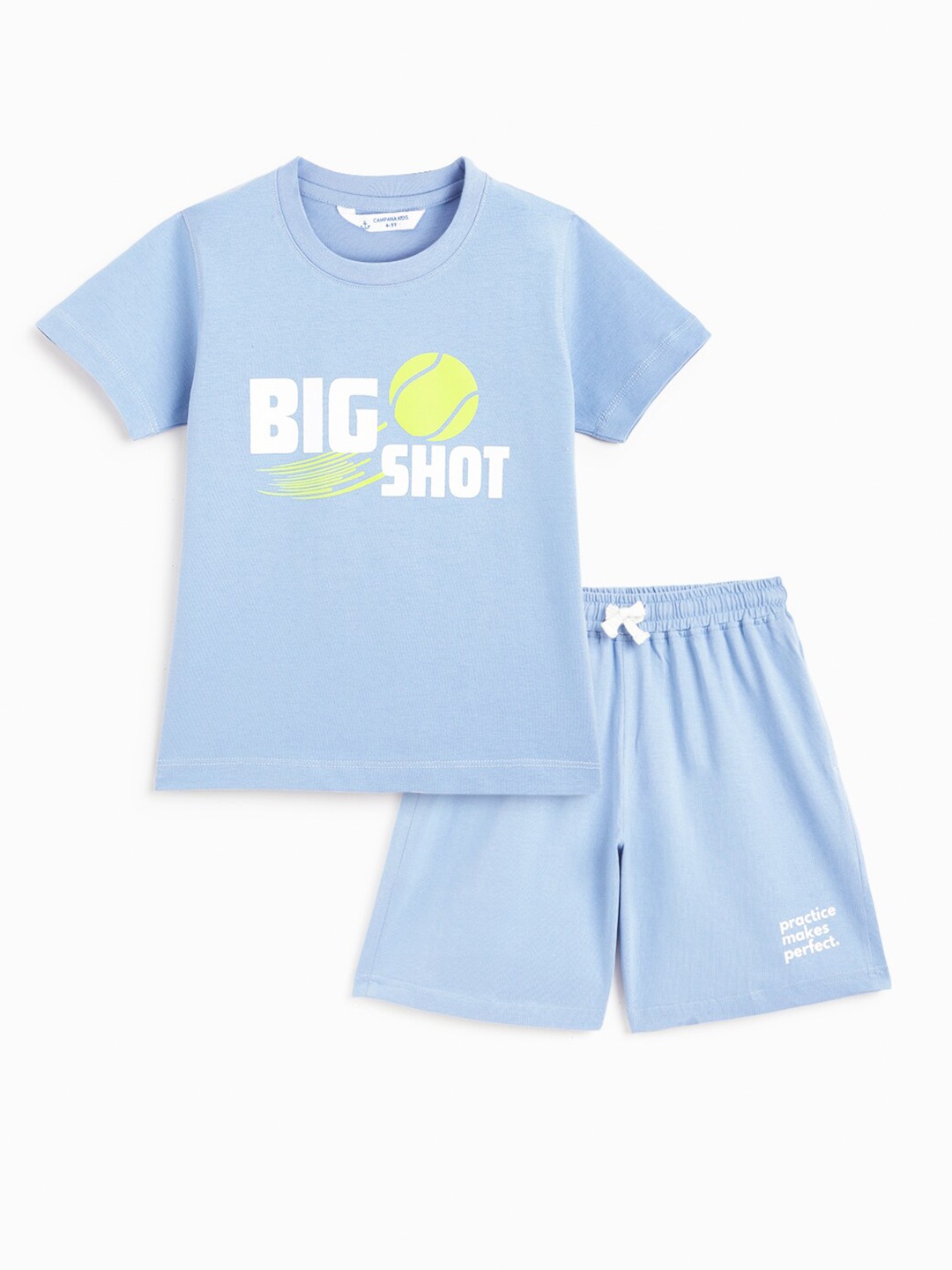 

Campana Boys Printed Pure Cotton T-shirt With Shorts, Blue