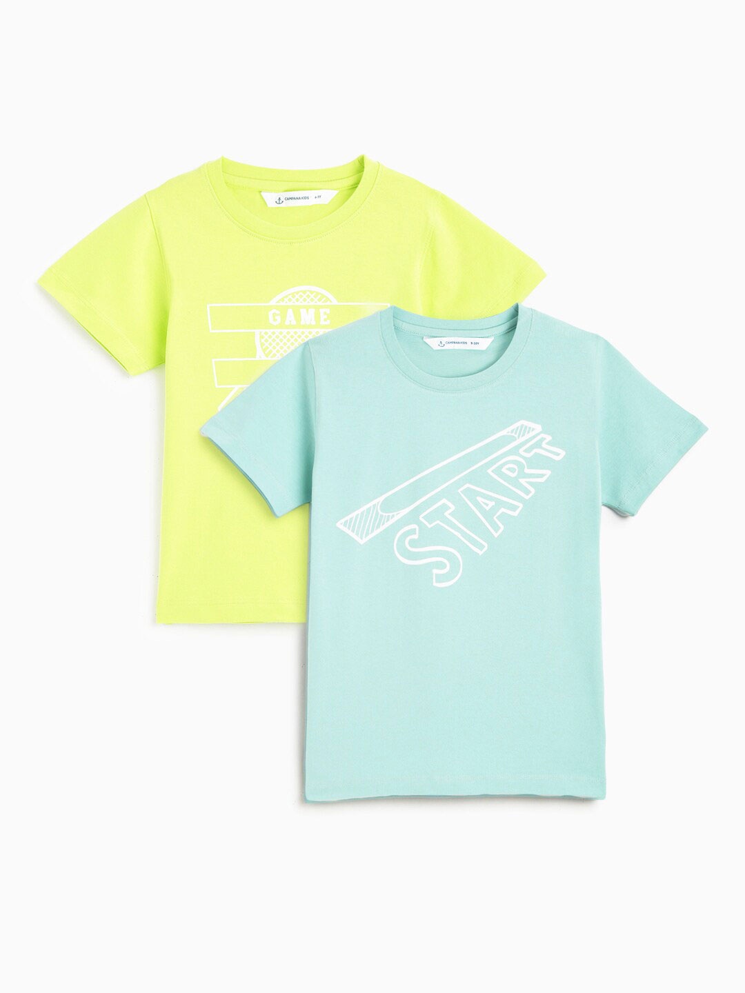 

Campana Boys Pack Of 2 Typography Printed Cotton T-shirts, Lime green