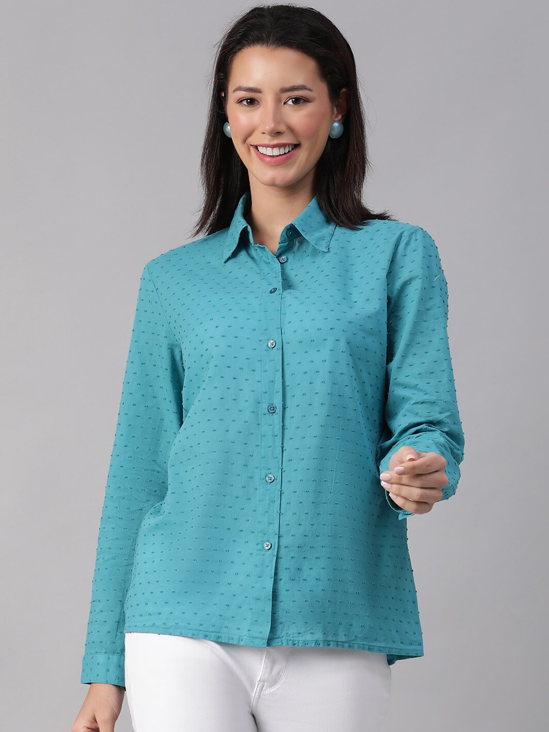 

Oxolloxo Comfort Self Design Cotton Casual Shirt, Teal
