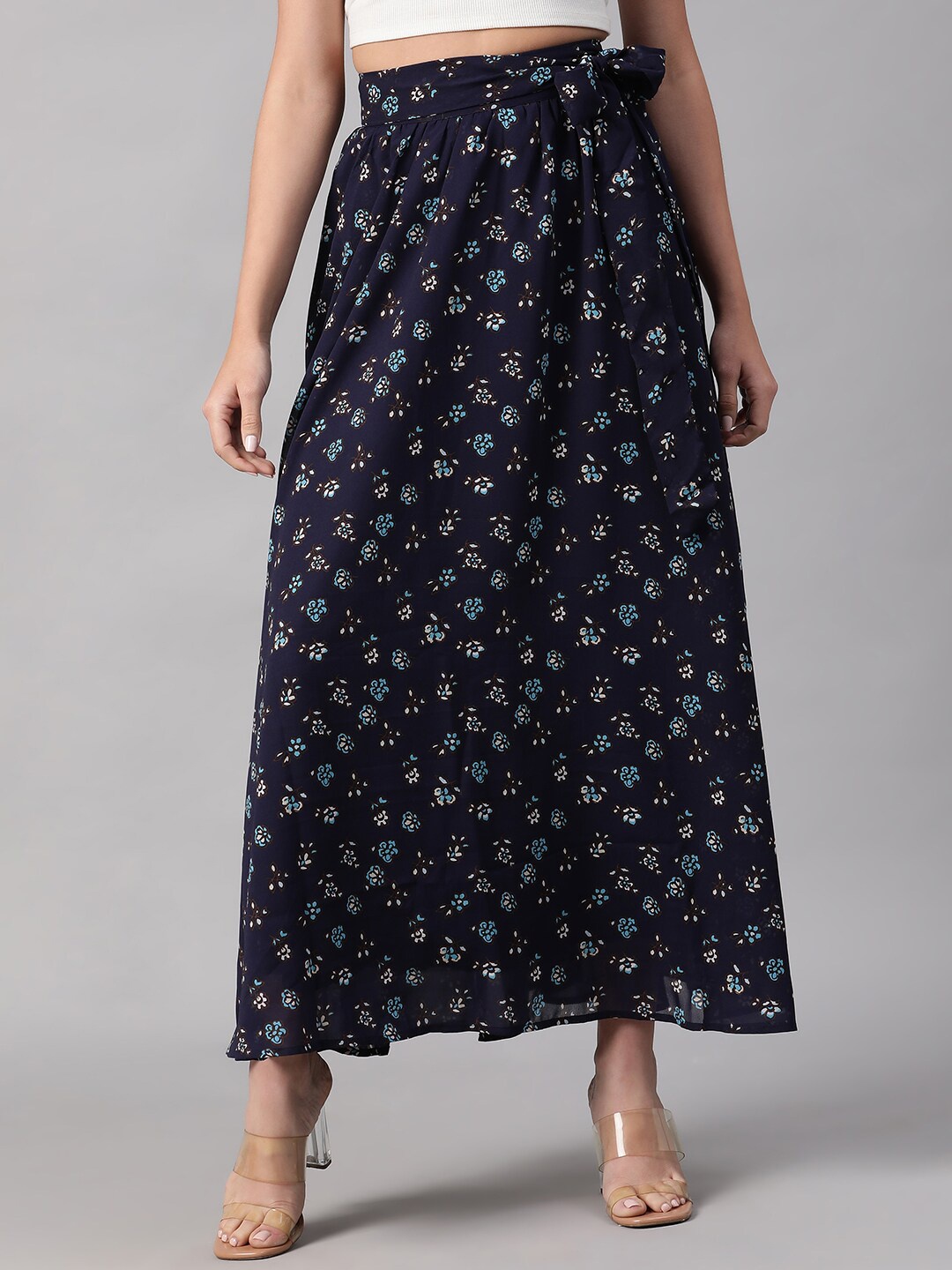 

Oxolloxo Floral Printed Flared Maxi Skirt, Blue