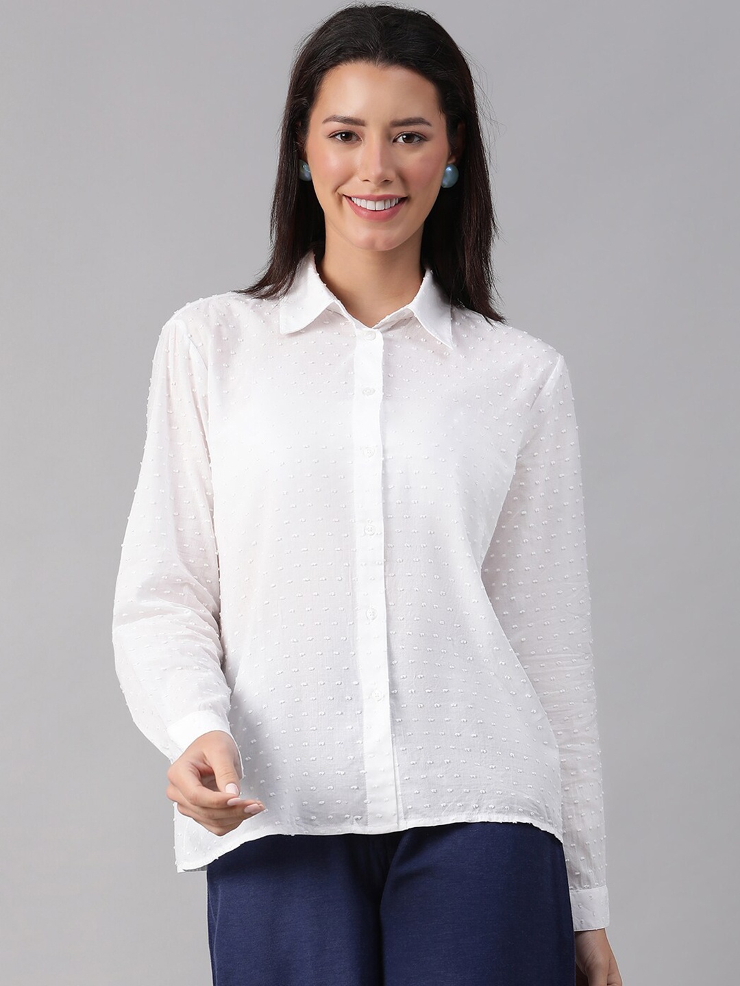 

Oxolloxo Comfort Self Design Cotton Casual Shirt, White