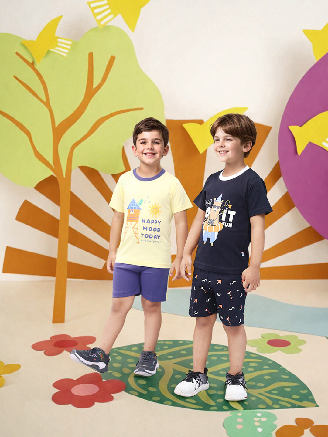 

Toonyport Boys Pack of 2 Printed Cotton T-shirt with Shorts, Black