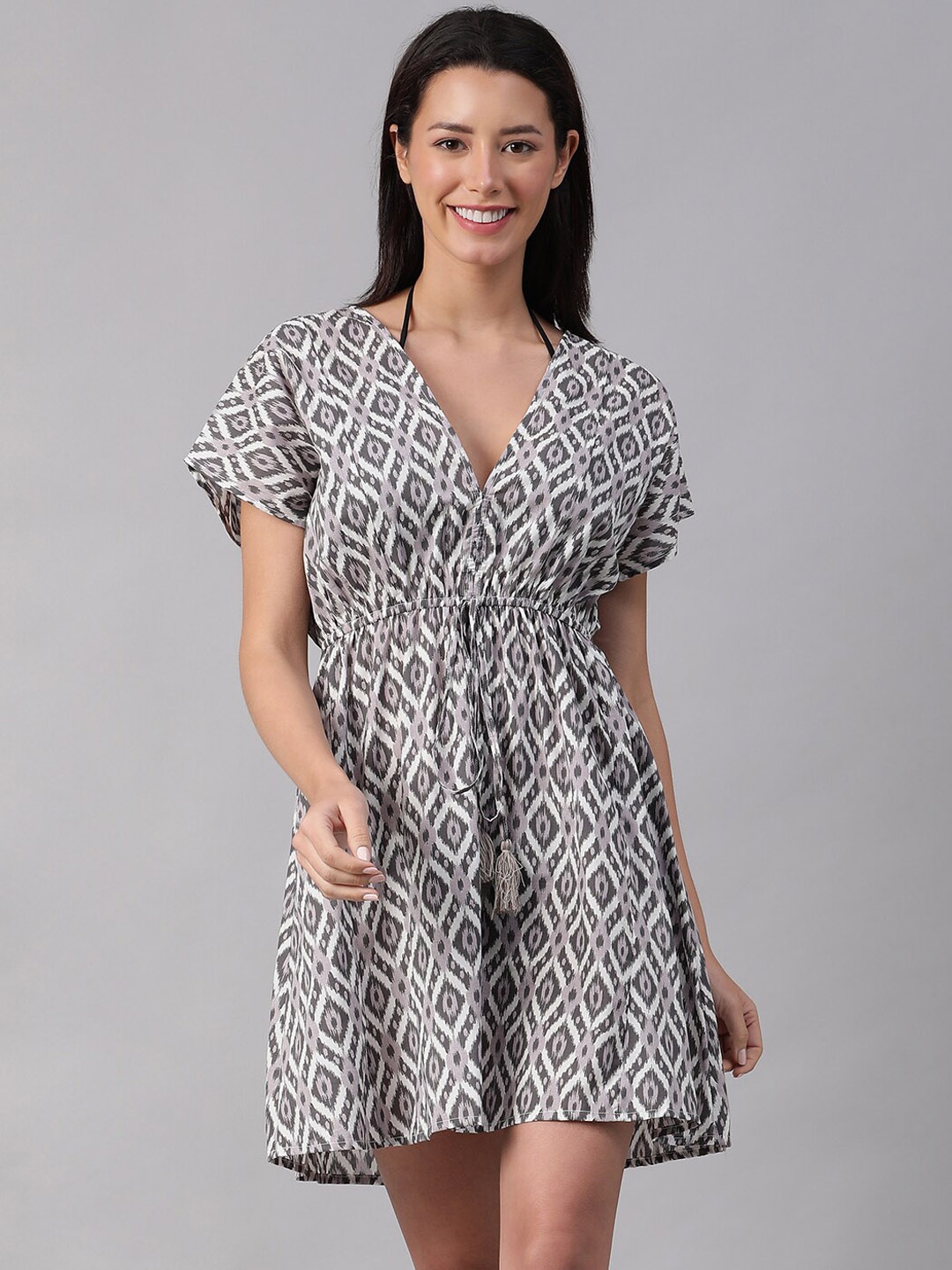 

Oxolloxo Women Floral Printed Cotton Swimwear Cover Up Top, Black