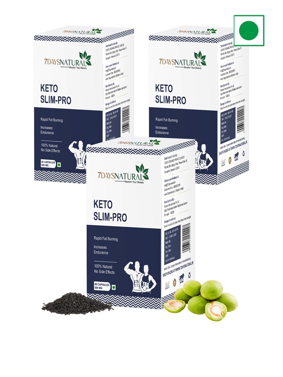 

7 DAYS Natural Set Of 3 Keto Slim Pro Capsules For Weight Management - 60 Capsules Each, Blue